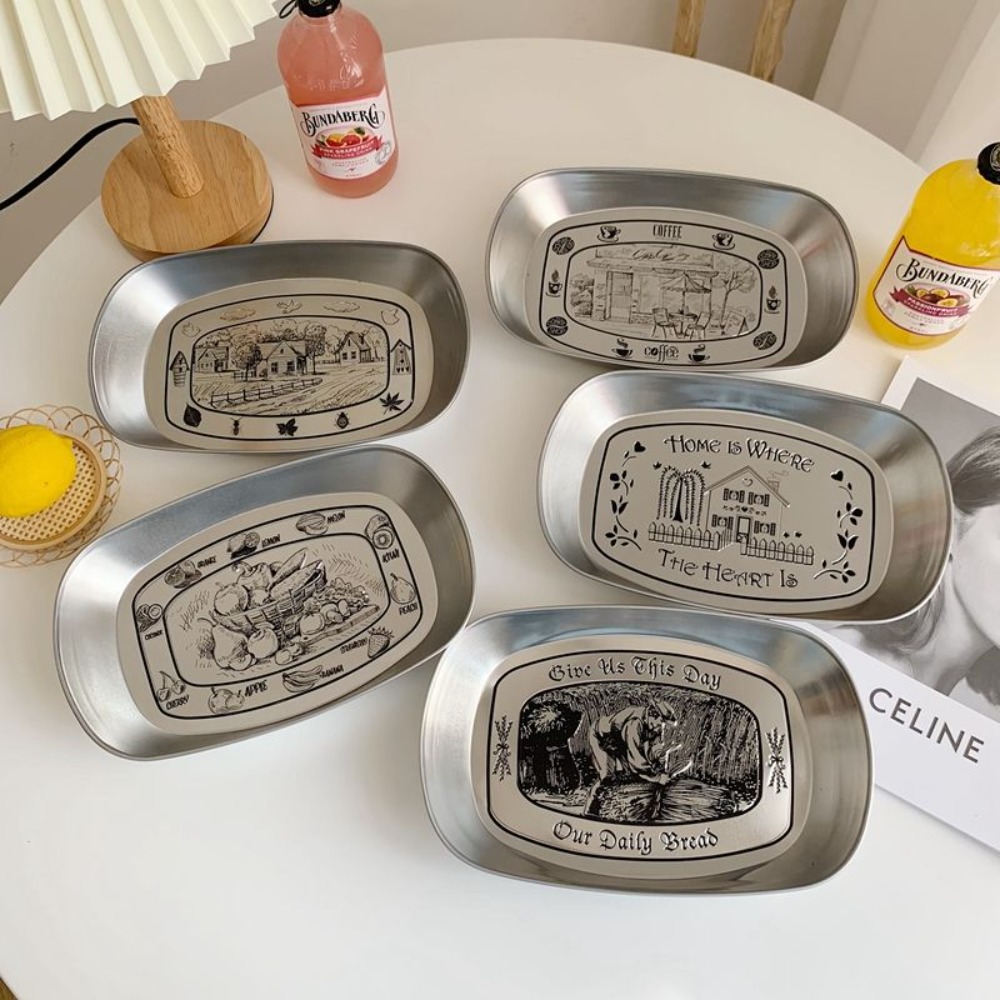2PCS Vintage American Tin Tray - Food And Snacks For Picnic 评论和价格