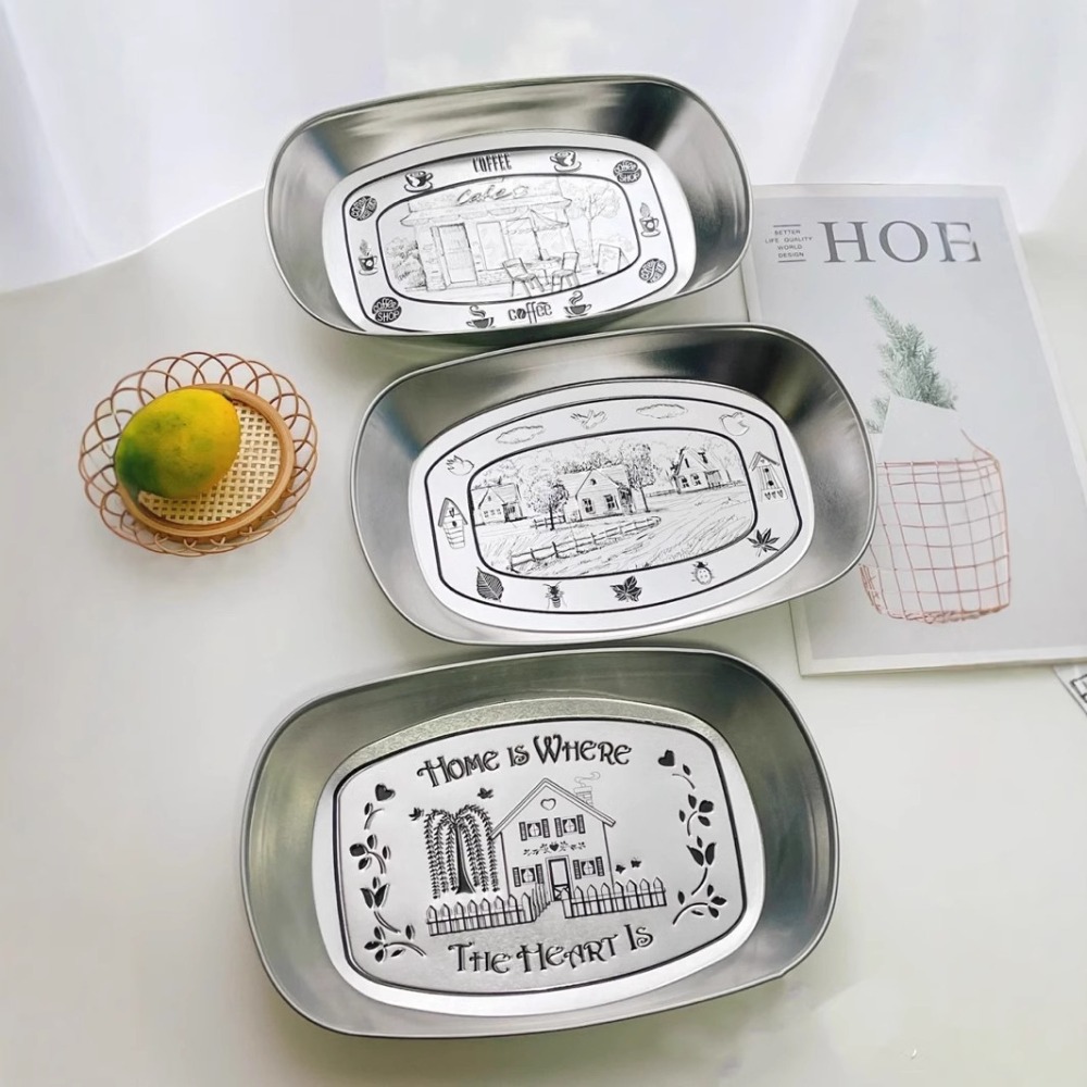 2PCS Vintage American Tin Tray - Food And Snacks For Picnic 评论和价格