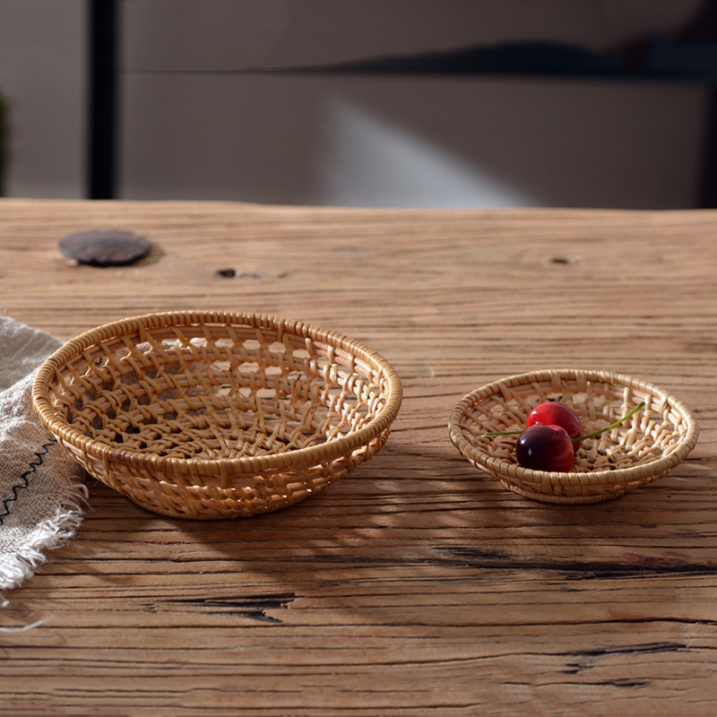 Round Bamboo Rattan Tray, Hand - Food And Snacks For Picnic 评论和价格